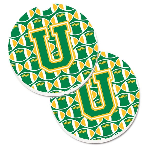 Carolines Treasures Letter U Football Green and Gold Set of 2 Cup Holder Car Coaster CJ1069-UCARC - main